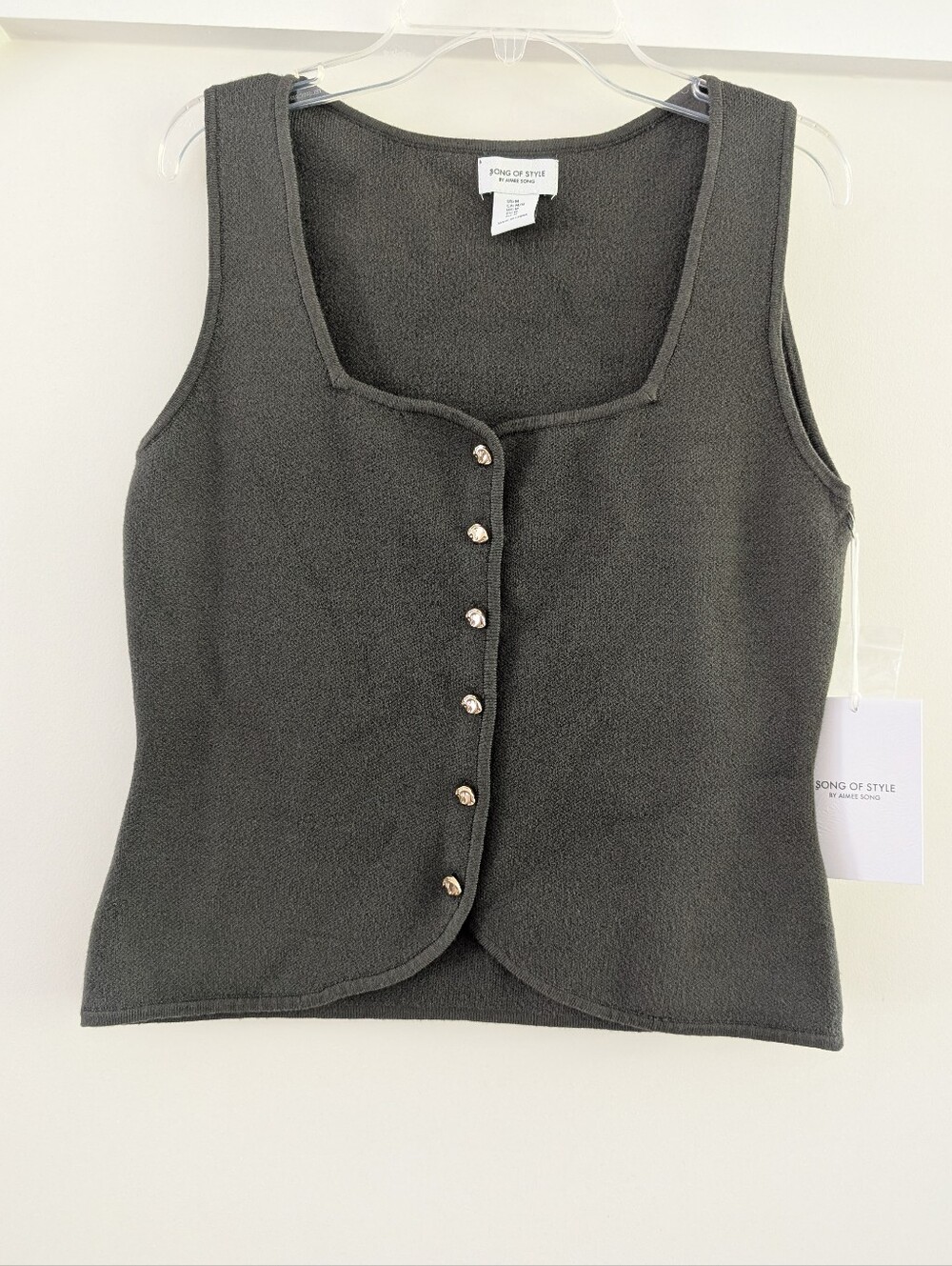 Song of Style Olive Green Knit Button Down Vest